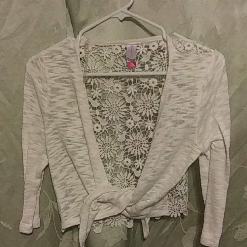 White lace overlay sweater